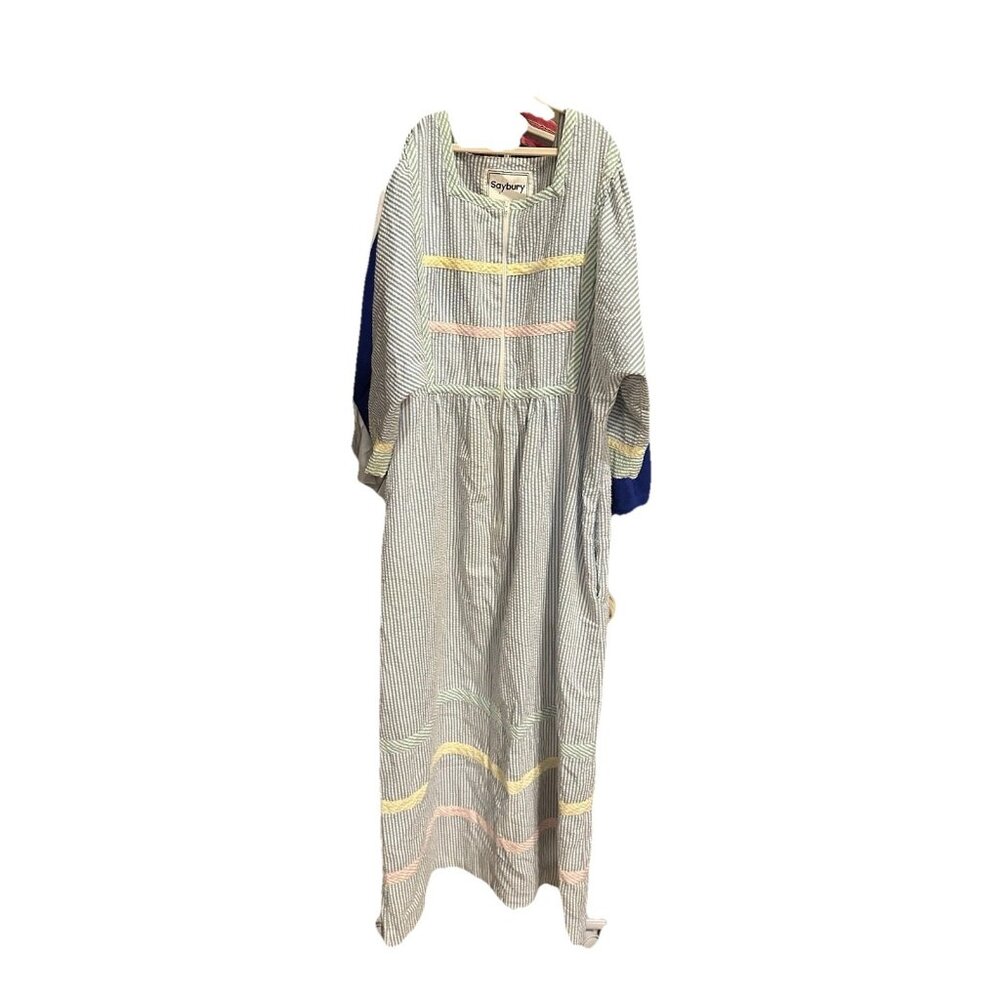 Saybury Vintage Women's Pastel Striped Seersucker Housecoat Small Cottagecore
